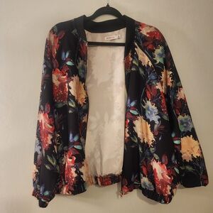 JustFab Women's Floral Bomber Jacket